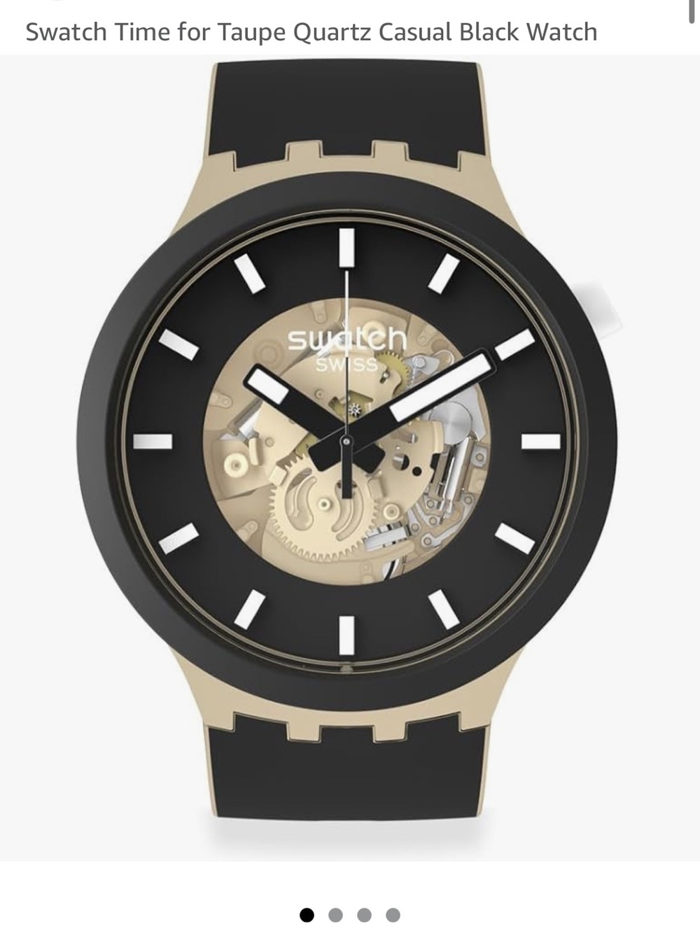 Brand New Swatch Time for Taupe Quartz Casual Black Watch